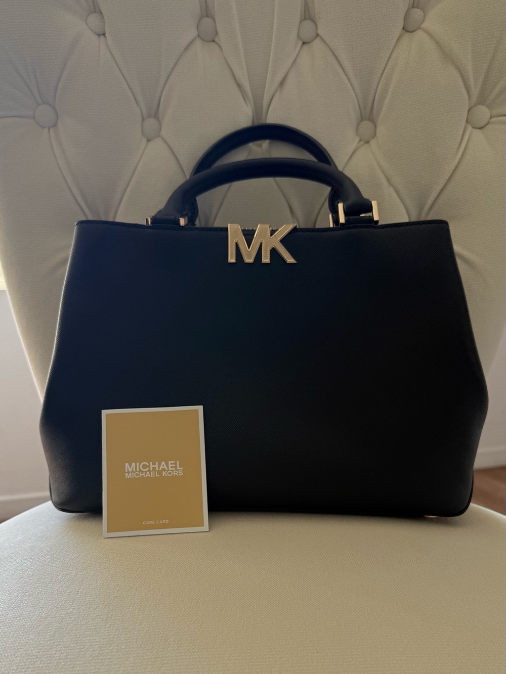 Michael Kors Florence Medium Saffiano Leather Satchel - Black/Gold